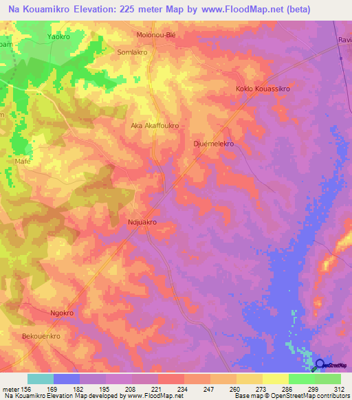 Na Kouamikro,Ivory Coast Elevation Map