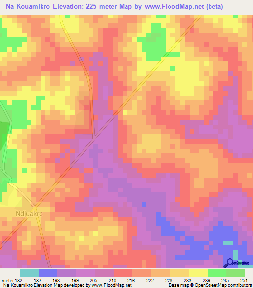 Na Kouamikro,Ivory Coast Elevation Map