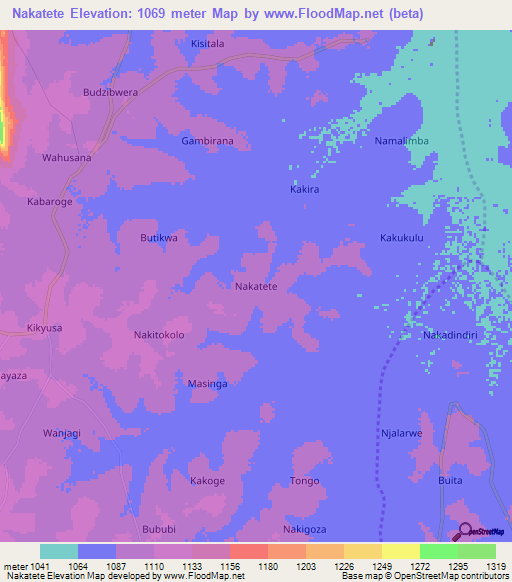 Nakatete,Uganda Elevation Map