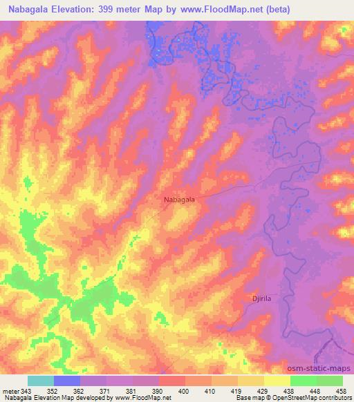 Nabagala,Ivory Coast Elevation Map