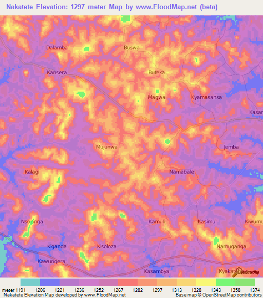 Nakatete,Uganda Elevation Map
