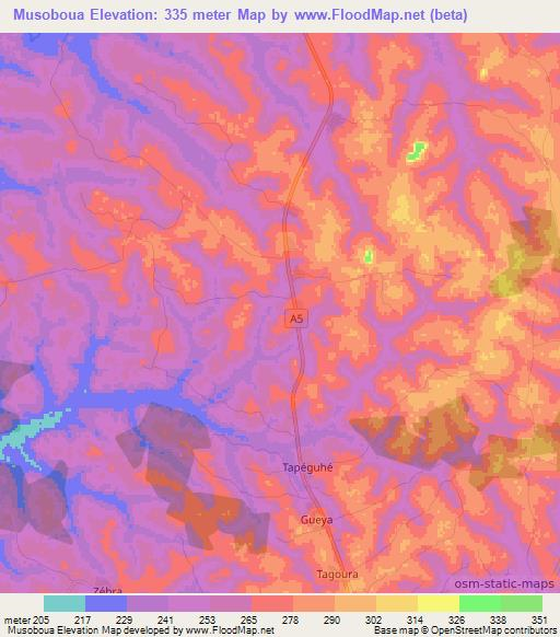 Musoboua,Ivory Coast Elevation Map