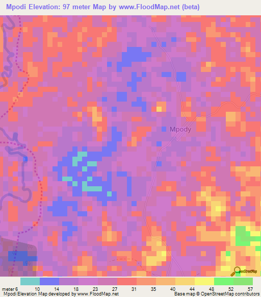 Mpodi,Ivory Coast Elevation Map