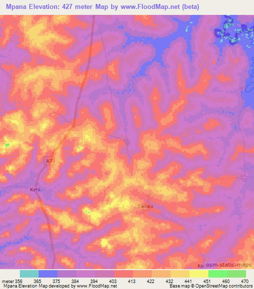 Mpana,Ivory Coast Elevation Map