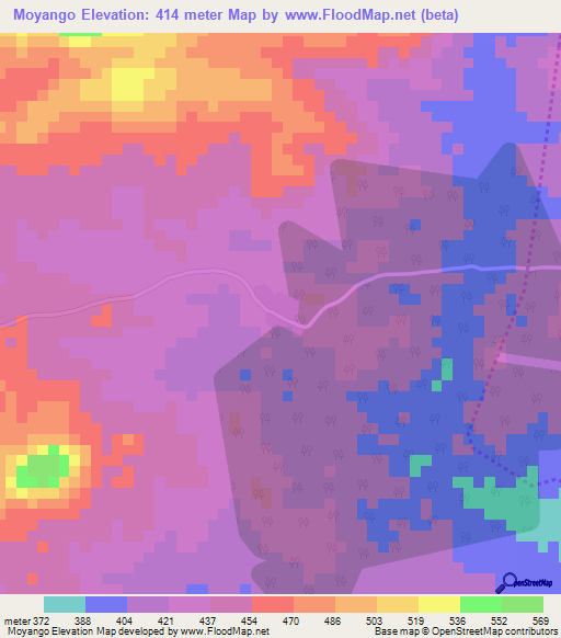 Moyango,Ivory Coast Elevation Map