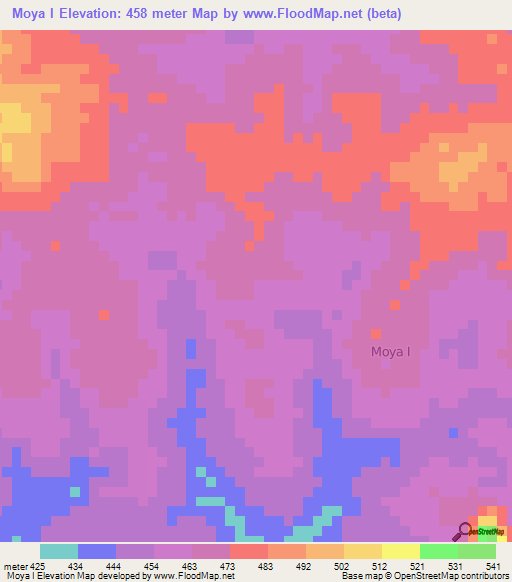 Moya I,Ivory Coast Elevation Map