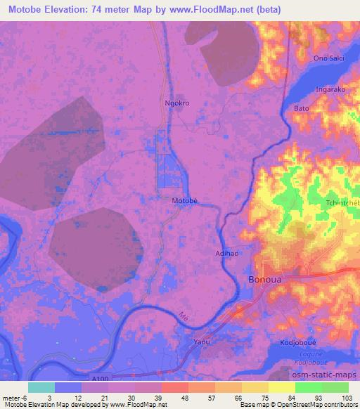 Motobe,Ivory Coast Elevation Map