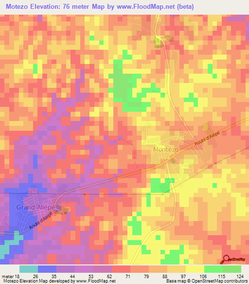 Motezo,Ivory Coast Elevation Map