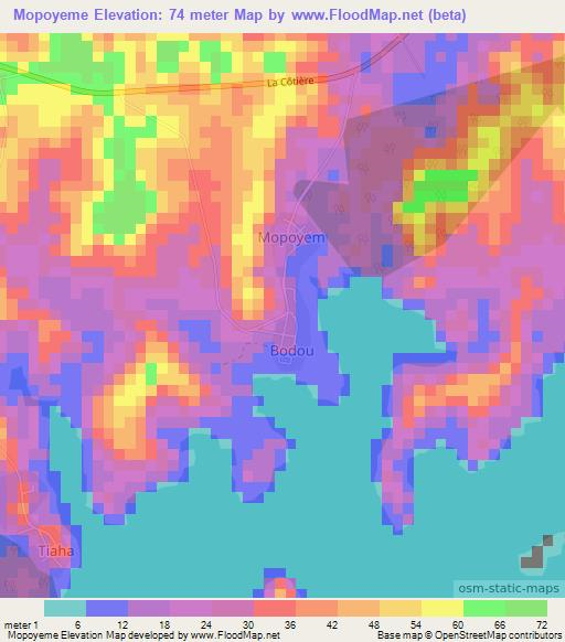 Mopoyeme,Ivory Coast Elevation Map