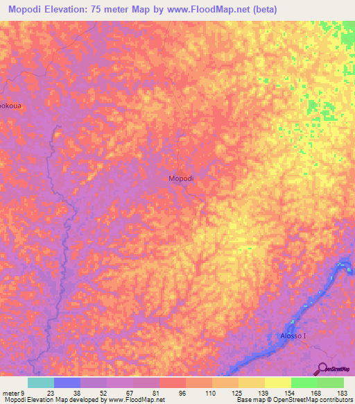 Mopodi,Ivory Coast Elevation Map