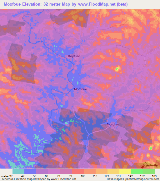 Moofoue,Ivory Coast Elevation Map