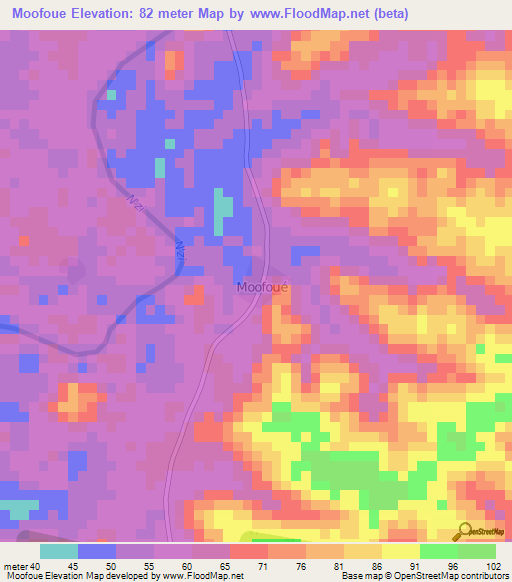 Moofoue,Ivory Coast Elevation Map