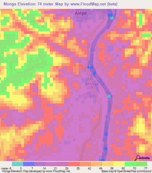 Monga,Ivory Coast Elevation Map