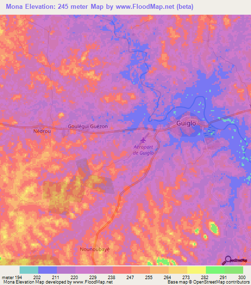 Mona,Ivory Coast Elevation Map