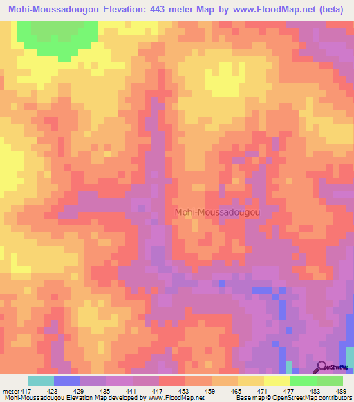 Mohi-Moussadougou,Ivory Coast Elevation Map