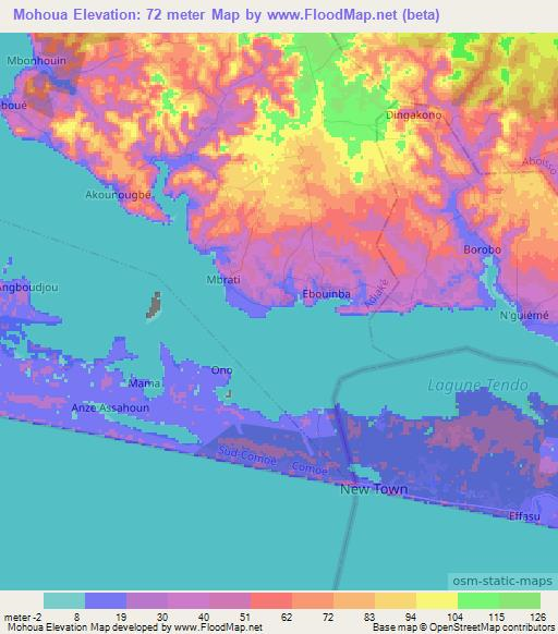 Mohoua,Ivory Coast Elevation Map