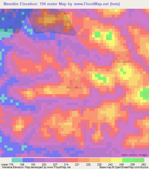 Menekie,Ivory Coast Elevation Map