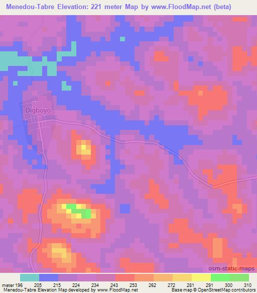 Menedou-Tabre,Ivory Coast Elevation Map
