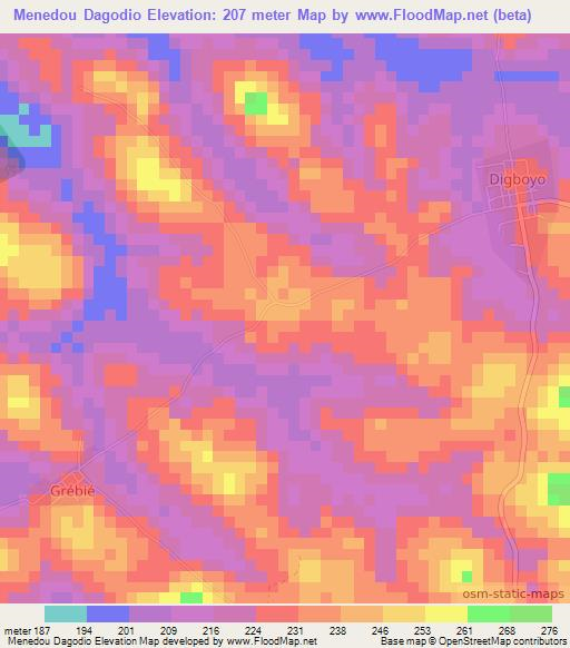 Menedou Dagodio,Ivory Coast Elevation Map