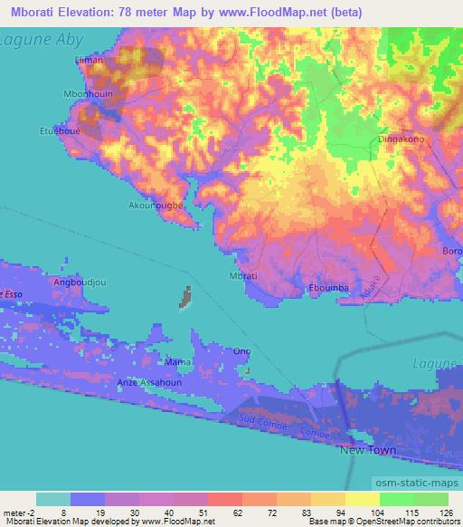 Mborati,Ivory Coast Elevation Map