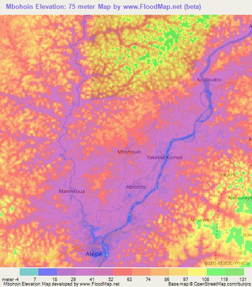 Mbohoin,Ivory Coast Elevation Map