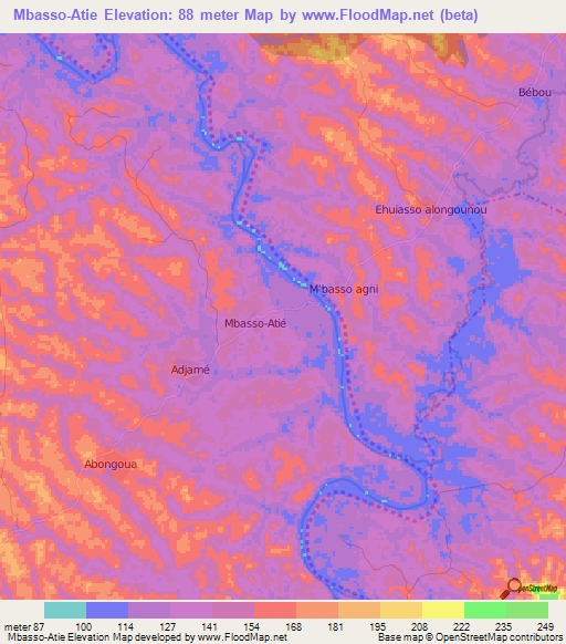Mbasso-Atie,Ivory Coast Elevation Map