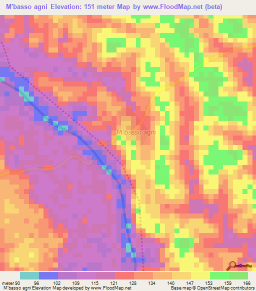 M'basso agni,Ivory Coast Elevation Map