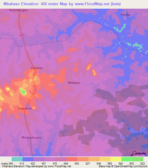 Mbahaso,Ivory Coast Elevation Map