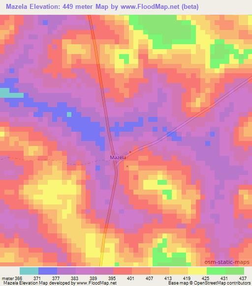 Mazela,Ivory Coast Elevation Map
