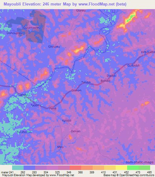 Mayoubli,Ivory Coast Elevation Map
