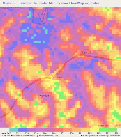 Mayoubli,Ivory Coast Elevation Map