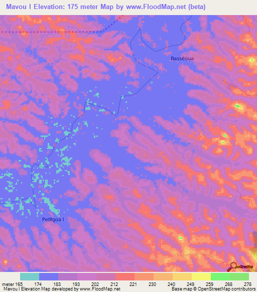 Mavou I,Ivory Coast Elevation Map