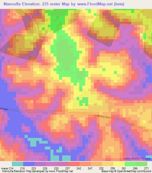 Manoufla,Ivory Coast Elevation Map