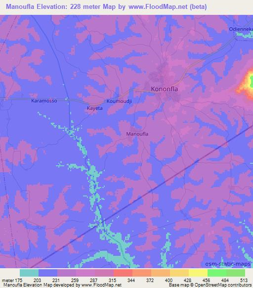 Manoufla,Ivory Coast Elevation Map