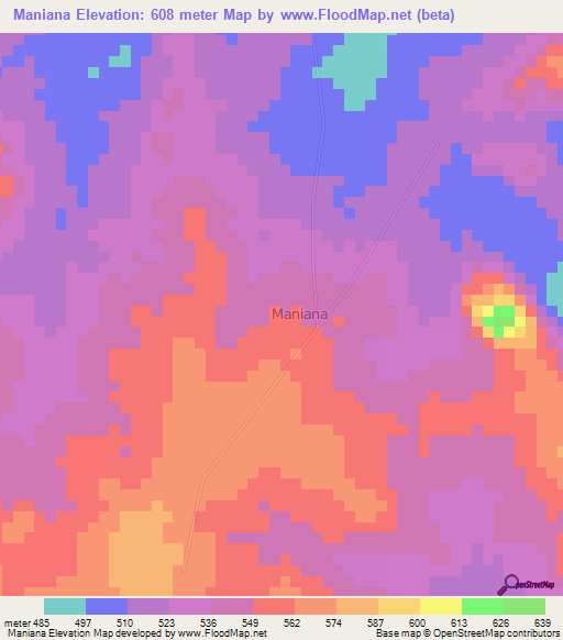 Maniana,Ivory Coast Elevation Map