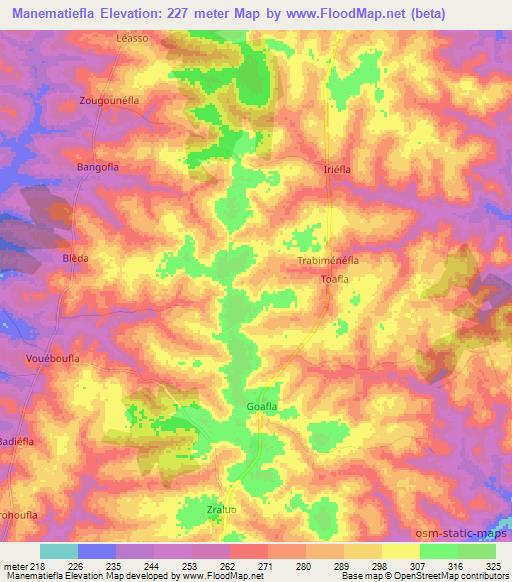 Manematiefla,Ivory Coast Elevation Map