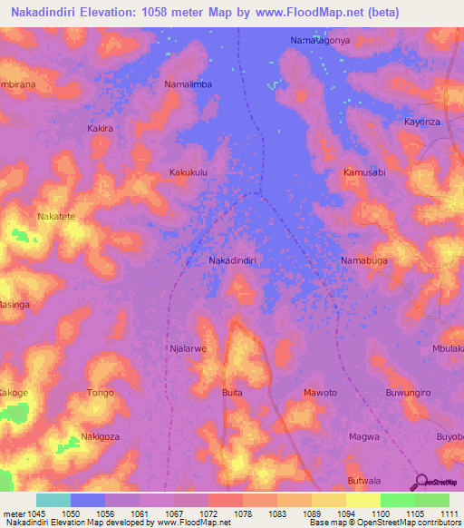 Nakadindiri,Uganda Elevation Map