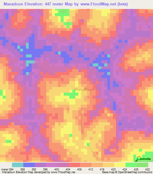 Manadoun,Ivory Coast Elevation Map