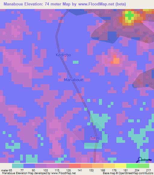 Manaboue,Ivory Coast Elevation Map