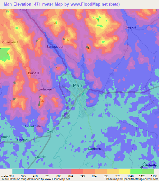 Man,Ivory Coast Elevation Map