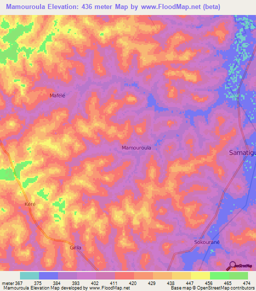 Mamouroula,Ivory Coast Elevation Map