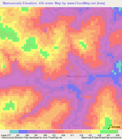 Mamouroula,Ivory Coast Elevation Map