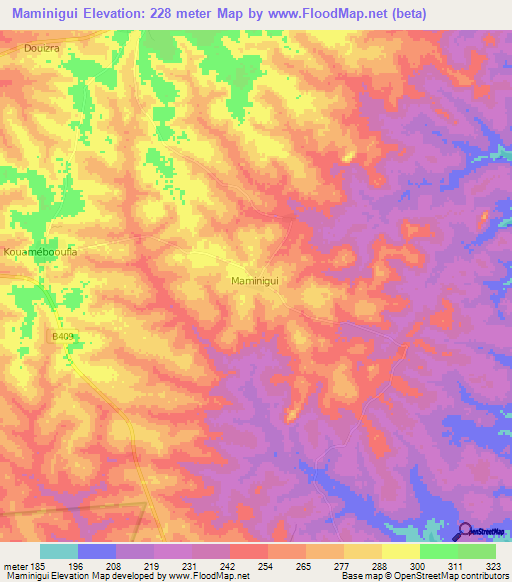 Maminigui,Ivory Coast Elevation Map