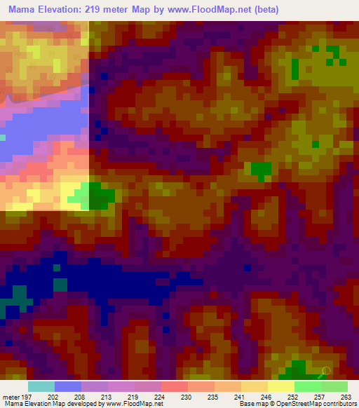 Mama,Ivory Coast Elevation Map