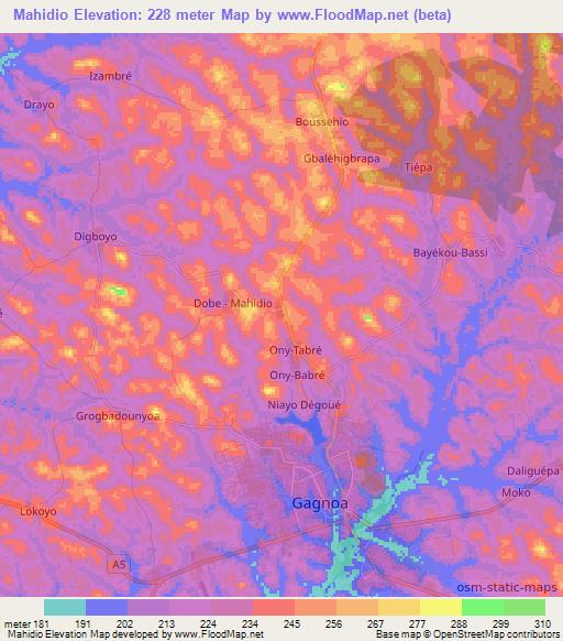 Mahidio,Ivory Coast Elevation Map