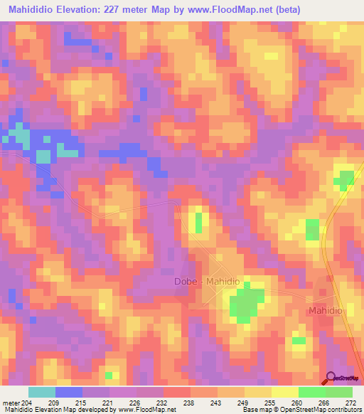 Mahididio,Ivory Coast Elevation Map