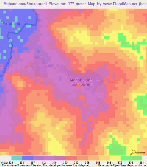 Mahandiana-Soukourani,Ivory Coast Elevation Map