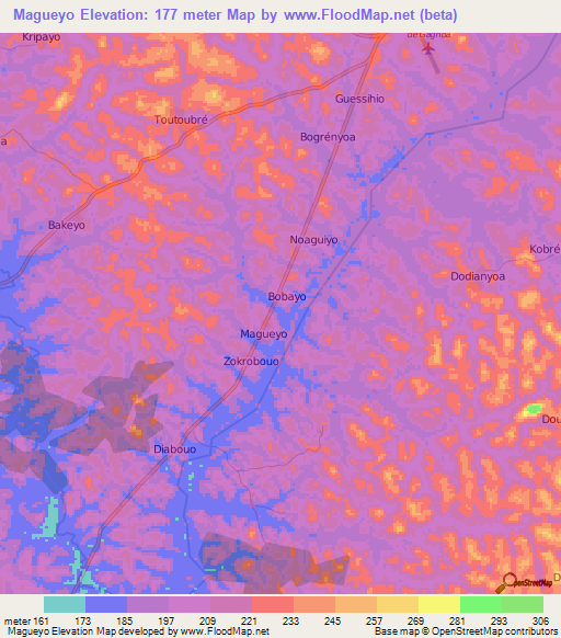 Magueyo,Ivory Coast Elevation Map