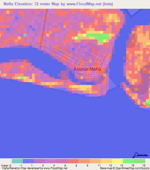 Mafia,Ivory Coast Elevation Map