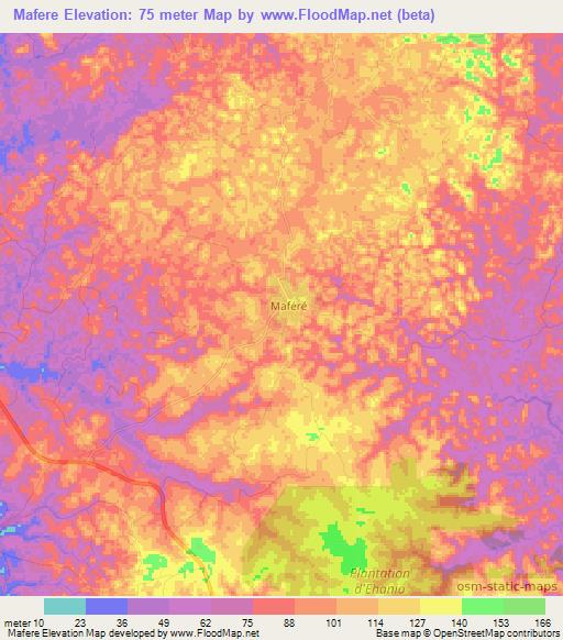 Mafere,Ivory Coast Elevation Map